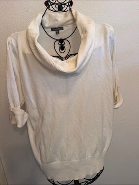 😇😇😇3 for 12$😇😇😇Roz & Ali Off-White Cowl Neck Short Sleeve Sweater-2X